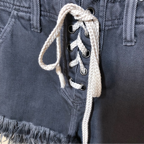 Free people we the free becket slouchy cutoff frayed hem shorts lace up - Picture 2 of 9